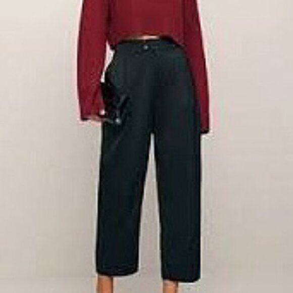 Reformation Black Satin Gray Pleated Crop Trouser 2, XS $178 - Picture 1 of 7